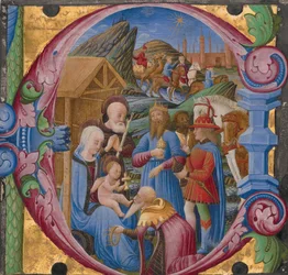 Initial E: Adoration of the Magi